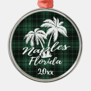 Neapel Florida Handflatan Träd Grönt Plaid Julgransprydnad Metall