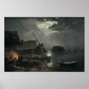 Neapel i Moonlight, 1829 Poster
