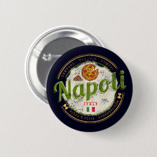 Neapel Italien Retro Vesuvius och Pizza Vintage Knapp