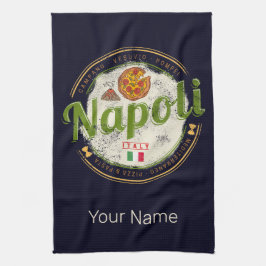 Neapel Italien Retro Vesuvius och Pizza Vintage Kökshandduk