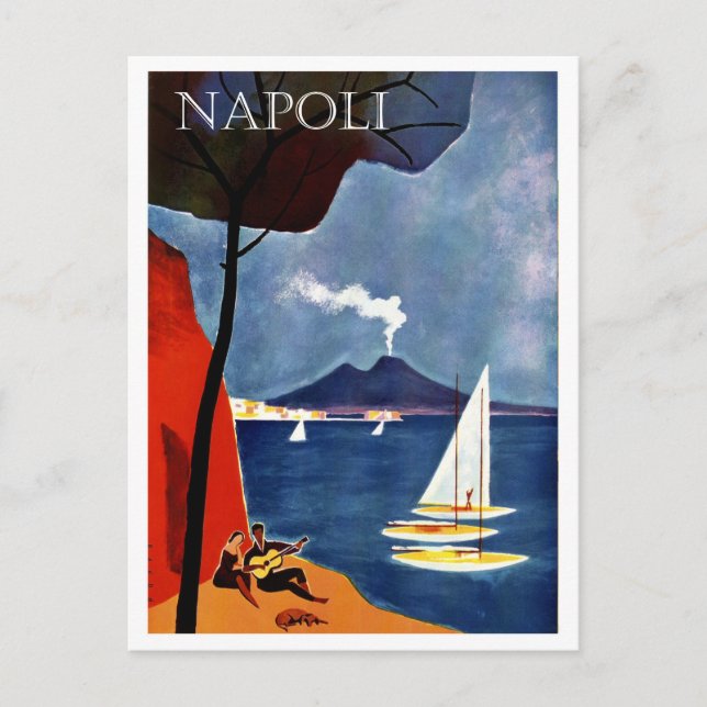 Neapel, Italien, segelbåt vid kusten Vykort (Framsida)