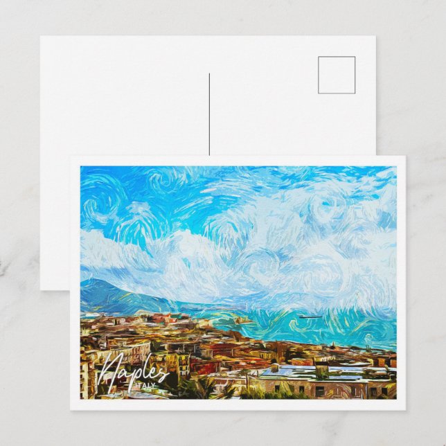 Neapel Italien Vacker Oil Paint Ligcape Vykort (Fram/baksida)