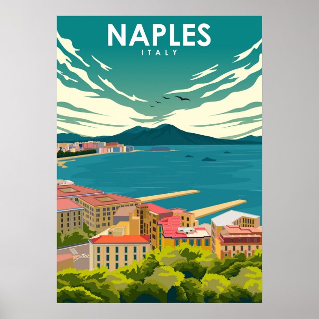 Neapel Italien Vintage Minimal retur Travel Poster (Framsidan)