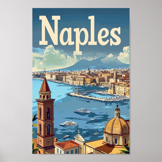 Neapel Italien Vintage Retro Travel Illustration Poster (Framsidan)