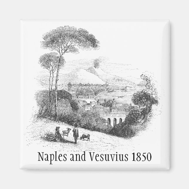 Neapel och Vesuvius Volcano 1850 Magnet (Framsidan)
