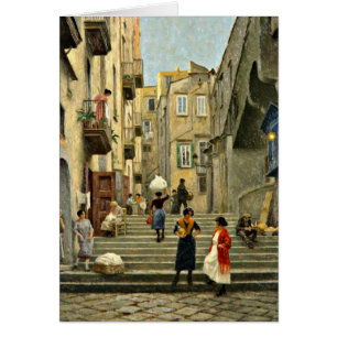 Neapel Street Scene - Paul G. Fischer-målning Hälsningskort