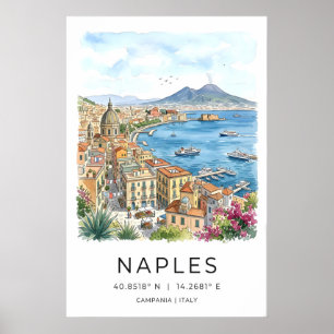 Neapel Väggkonst Turkos Bay och Katedral