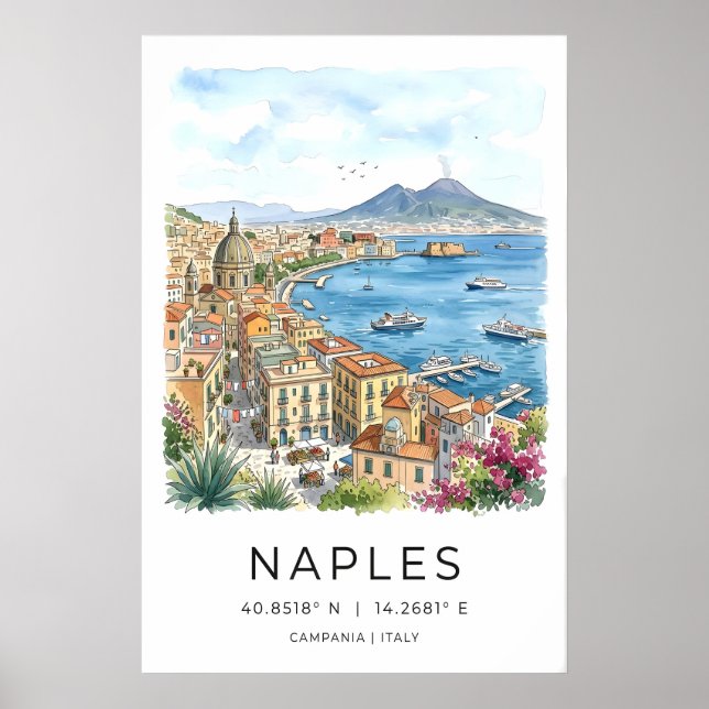 Neapel Väggkonst Turkos Bay och Katedral (Framsidan)