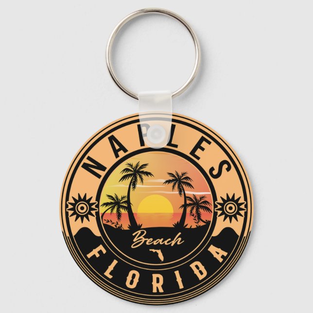 Neaples Florida Beach Retro Sunset Souvenirs Nyckelring (Framsida)