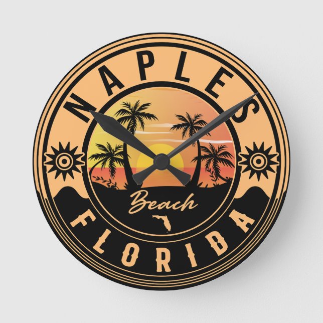 Neaples Florida Beach Retro Sunset Souvenirs Rund Klocka (Framsida)