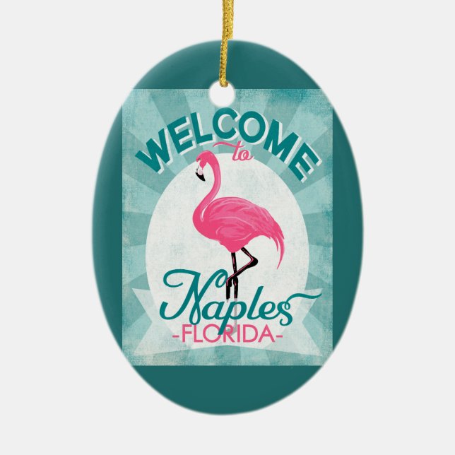 Neaples Florida Rosa Flamingo Retro Julgransprydnad Keramik (Framsidan)