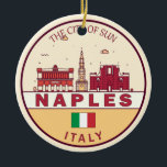 Neaples Italien City Skyline Emblem Julgransprydnad Keramik<br><div class="desc">Neapel minimalistisk,  färglös konstdesign med monument och landmärken för staden i Italien.</div>