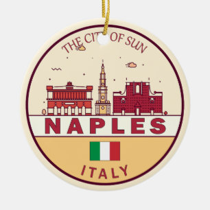 Neaples Italien City Skyline Emblem Julgransprydnad Keramik