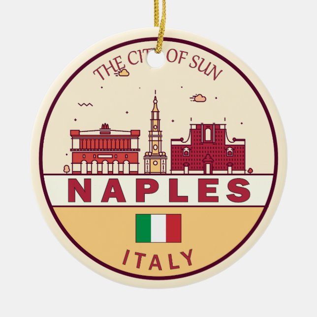 Neaples Italien City Skyline Emblem Julgransprydnad Keramik (Framsidan)