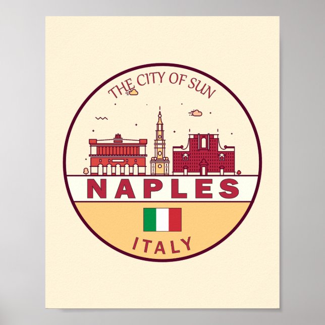 Neaples Italien City Skyline Emblem Poster (Framsidan)