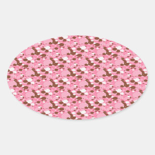 Neapolitan Dots 02 Rosa Mörk-OVAL STICKERS Ovalt Klistermärke