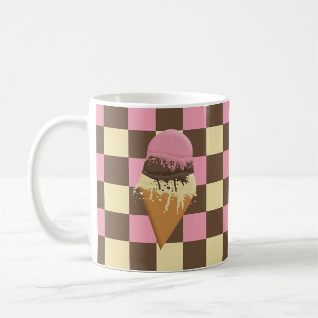 Neapolitan Ice Cream Cone Mugg Checkerboard Mönste (Vänster)