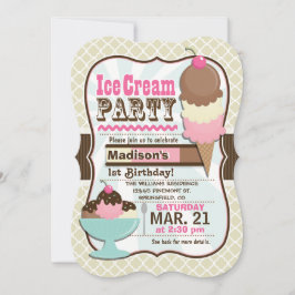 Neapolitan Ice Cream Födelsedagsfest Barn Inbjudningar
