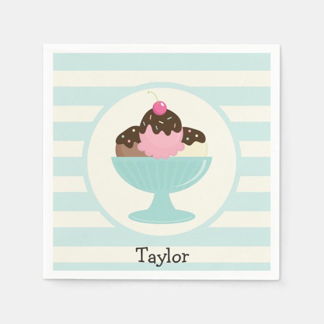 Neapolitan Ice Cream Sundae; Cherry & Sprinkles Pappersservett (Framsidan)