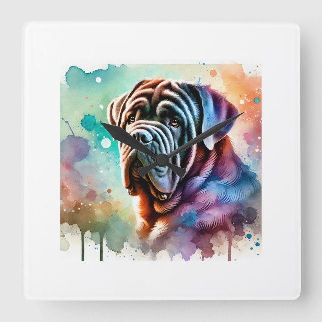 Neapolitan Mastiff 081024AREF144 - Watercolor Fyrkantig Klocka (Framsida)