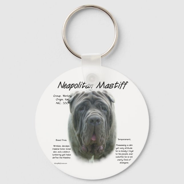 Neapolitan Mastiff (grått) historikdesign Nyckelring (Framsida)