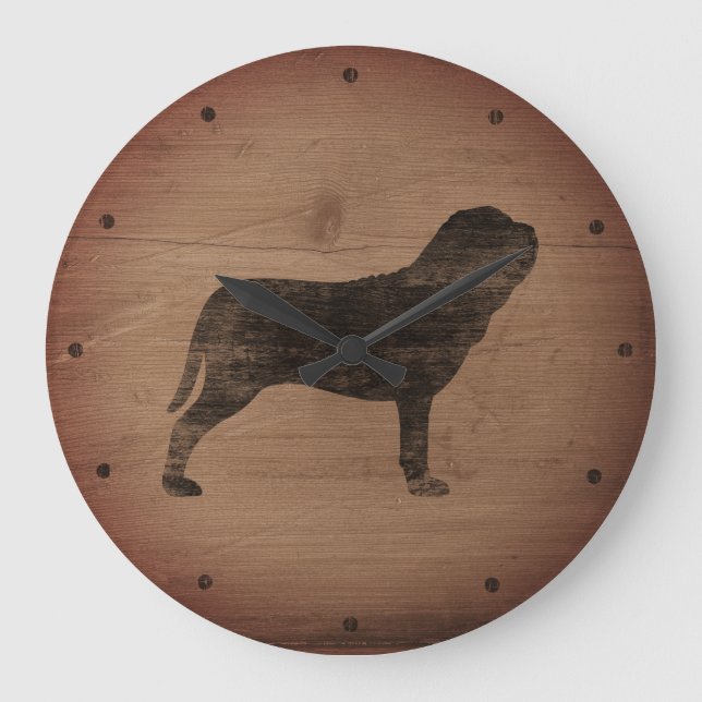 Neapolitan Mastiff Silhouette Rustic Stor Klocka (Framsida)