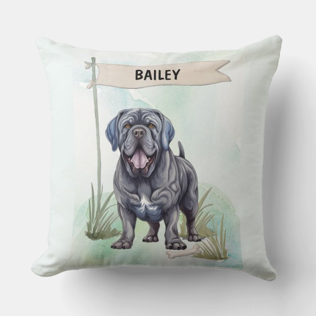 Neapolitan Mastiff Watercolor Personalized Dog Kudde (Framsida)