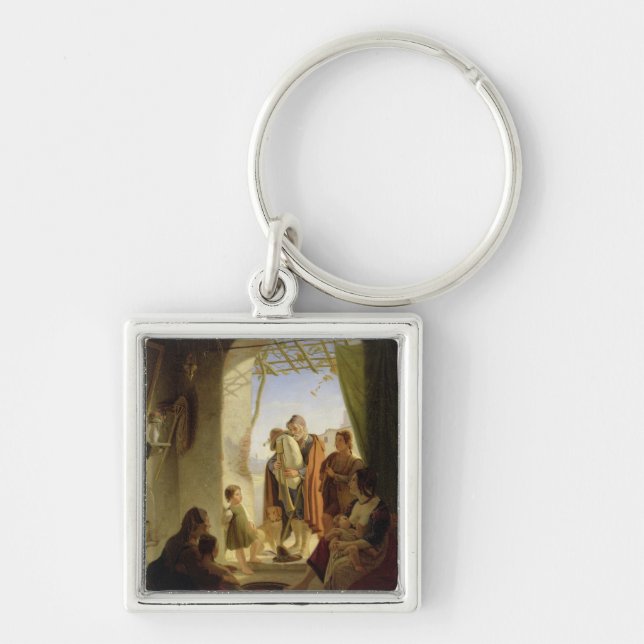 Neapolitan säckpipe- spelare i wintry Rome, 1833 Fyrkantig Silverfärgad Nyckelring (Framsidan)