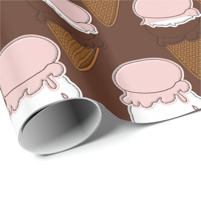Neapolitan Stitched Ice Cream Cones 3-GIFT WRAP Presentpapper (Rullad Hörn)