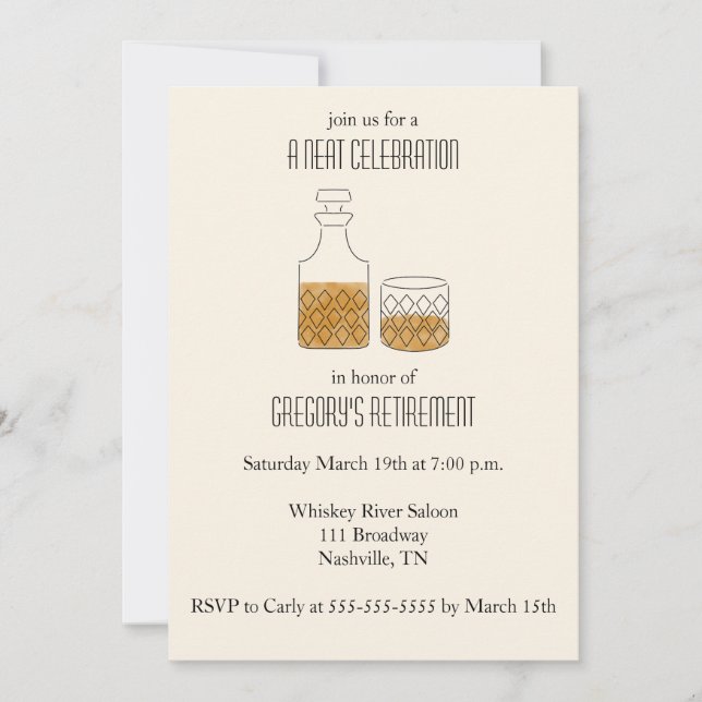 Neat Firande Whiskey Pension Party Inbjudningar (Framsida)