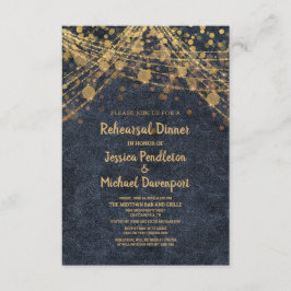 Neavy Blue Guld String Ljus Bokeh Rehearsal Inbjudningar