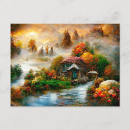 Nebel am Herbstmorgen. Fantasy Cottage. Vykort