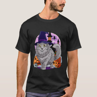 Nebelung Cat Cute Halloween Witch Pumpkin T Shirt