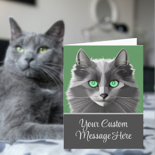 Nebelung Grått Cat Ansikte - Meddelandetext Anteckningskort