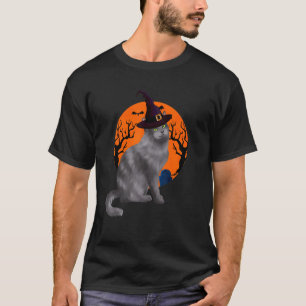 Nebelung Katt Söt Halloween Häxa Hatt Och Måne T Shirt