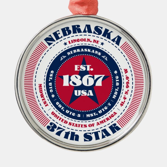 Nebraska 37:e statliga julprydnaden julgransprydnad metall (Framsidan)