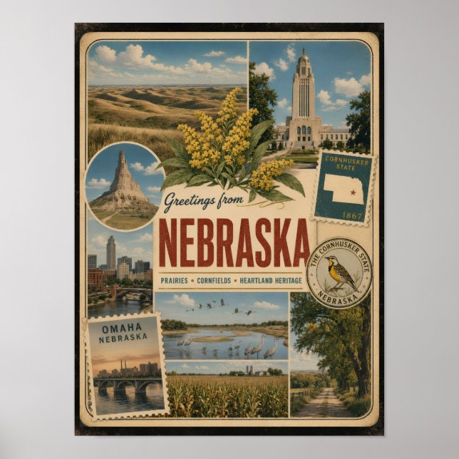 Nebraska Äkta Vintage Stil Poster (Framsidan)