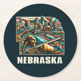 Nebraska Bold Geometric City Skyline Art Underlägg Papper Rund