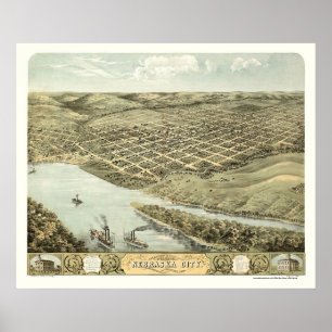 Nebraska City, NE Panoramic Karta - 1868 Poster