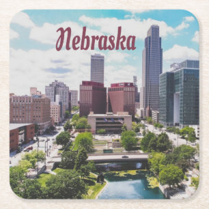 Nebraska City Skyline Omaha Underlägg Papper Kvadrat