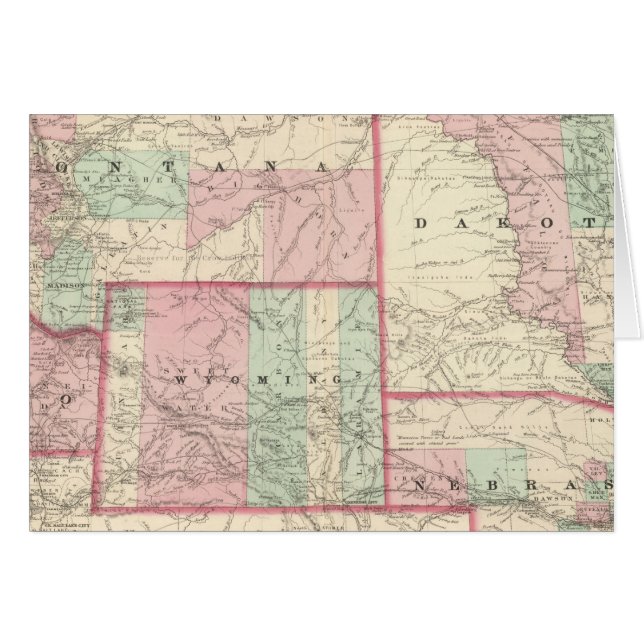 Nebraska, Dakota, Idaho, Montana och Wyoming Hälsningskort (Framsidan Horizontal)