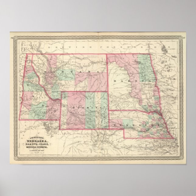 Nebraska, Dakota, Idaho, Montana och Wyoming Poster (Framsidan)