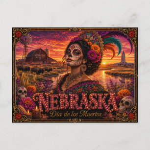 Nebraska Día de los Muertos Retro Vykort