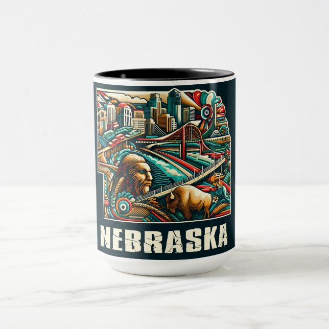 Nebraska Djärv Geometrisk Stadssiluett Konst Mugg (Center)