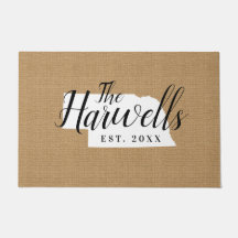 Nebraska Family Monogram State Doormat