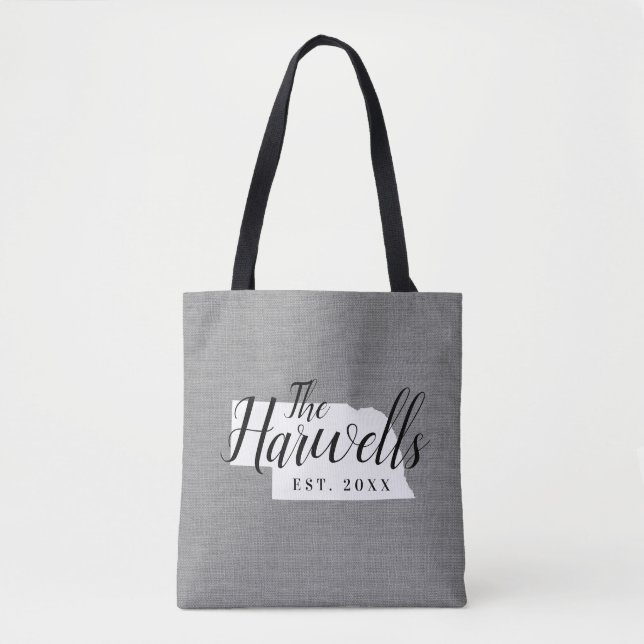 Nebraska Family Monogram State Tote Bag Tygkasse (Framsida)