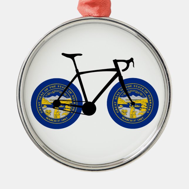 Nebraska Flagga Cycling Julgransprydnad Metall (Framsidan)