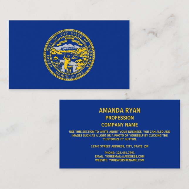 Nebraska Flagga, Flagga Nebraska Visitkort (Fram/baksida)