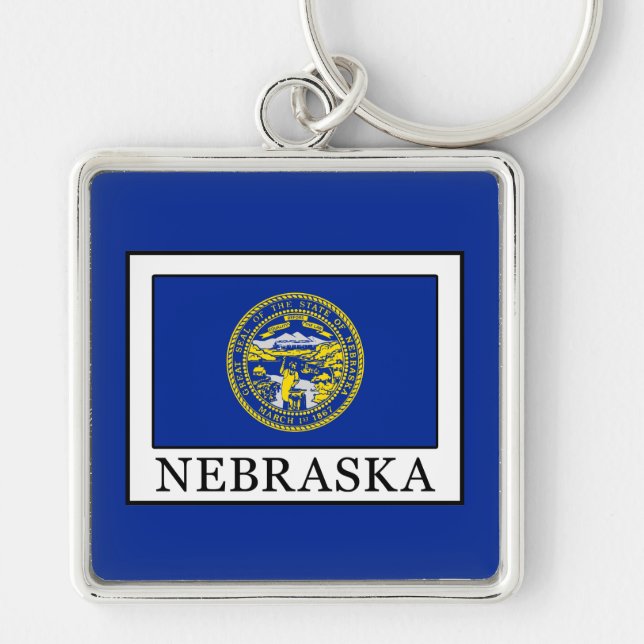 Nebraska Fyrkantig Silverfärgad Nyckelring (Framsidan)