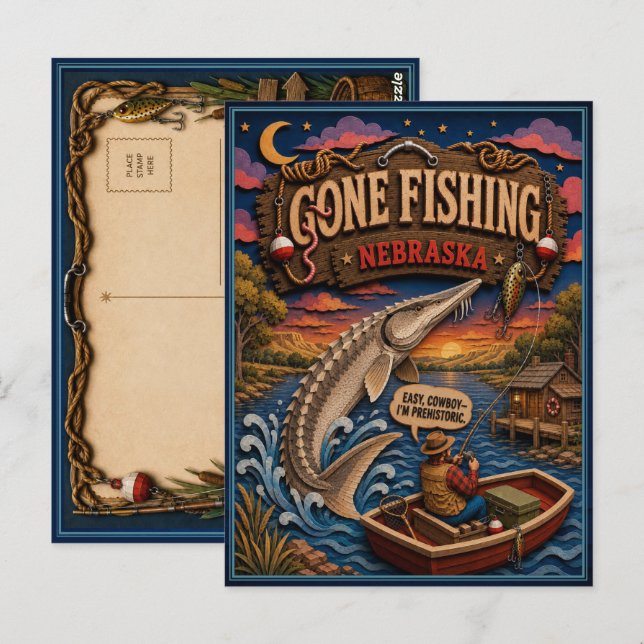 Nebraska Gone Fishing Pallid Sturgeon Vykort (Fram/baksida)